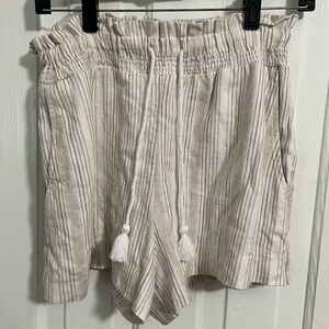 Abercrombie & Fitch Linen Striped Tassel Shorts Cream Small G2